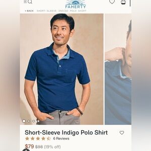 Faherty Short Sleeve Indigo Polo Shirt Size Medium